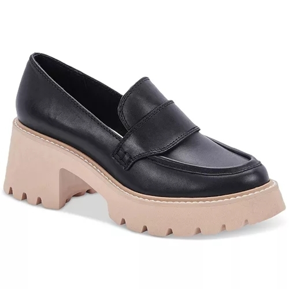 Dolce Vita Black Tan Halona Lug-Sole Platform Chunky Loafers Size 9.5